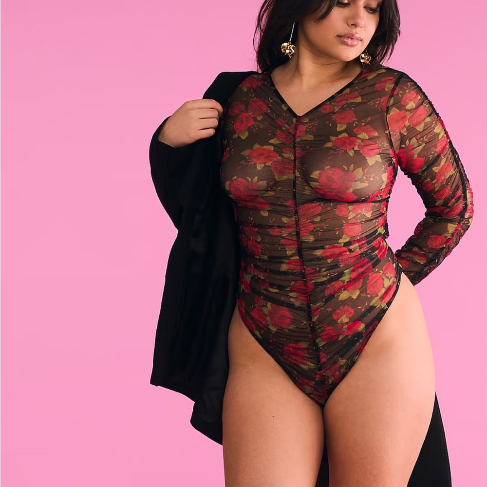 Victoria's Secret Black and Red Floral Bodysuit